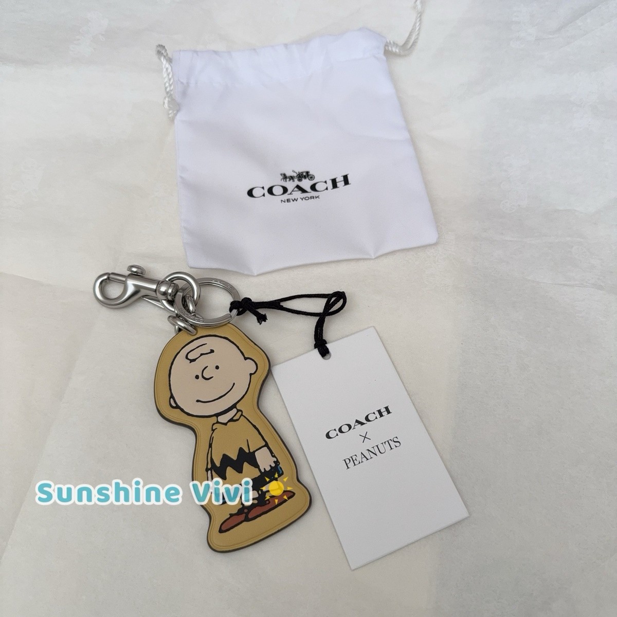 Coach X Peanuts Charlie Brown FRANKLIN Leather Key Chain Bag Charm