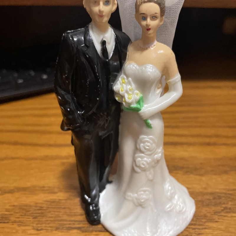 Vintage Cake Topper Wedding Couple Bride Groom 5 In Brown Hair Unbranded 70s