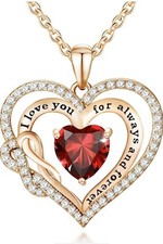 925 Sterling Silver Forever Love Heart Birthstone Pendant Necklaces for...