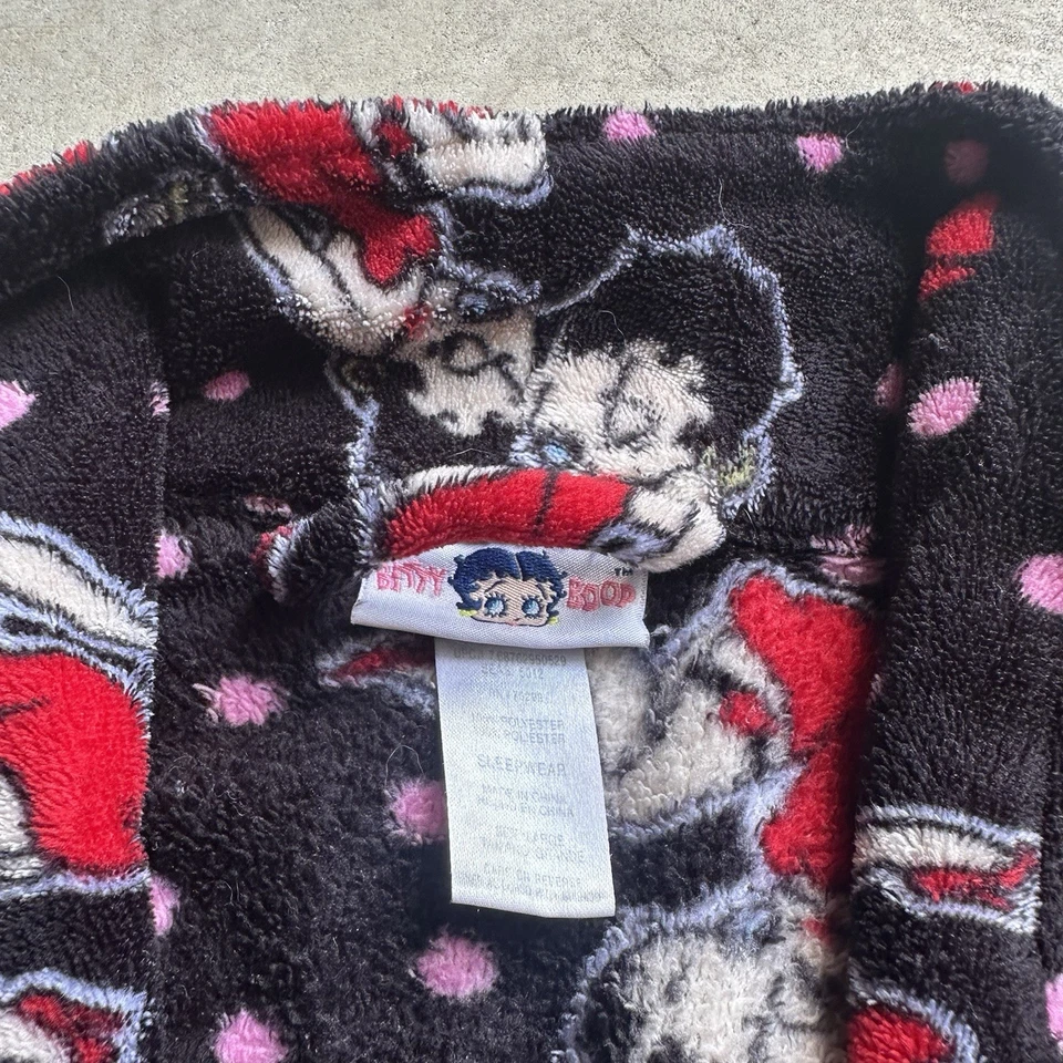 Y2k Style Betty Boop Cartoon Graphic Print Fleece Women’s Black Large Robe - Image 4 of 4