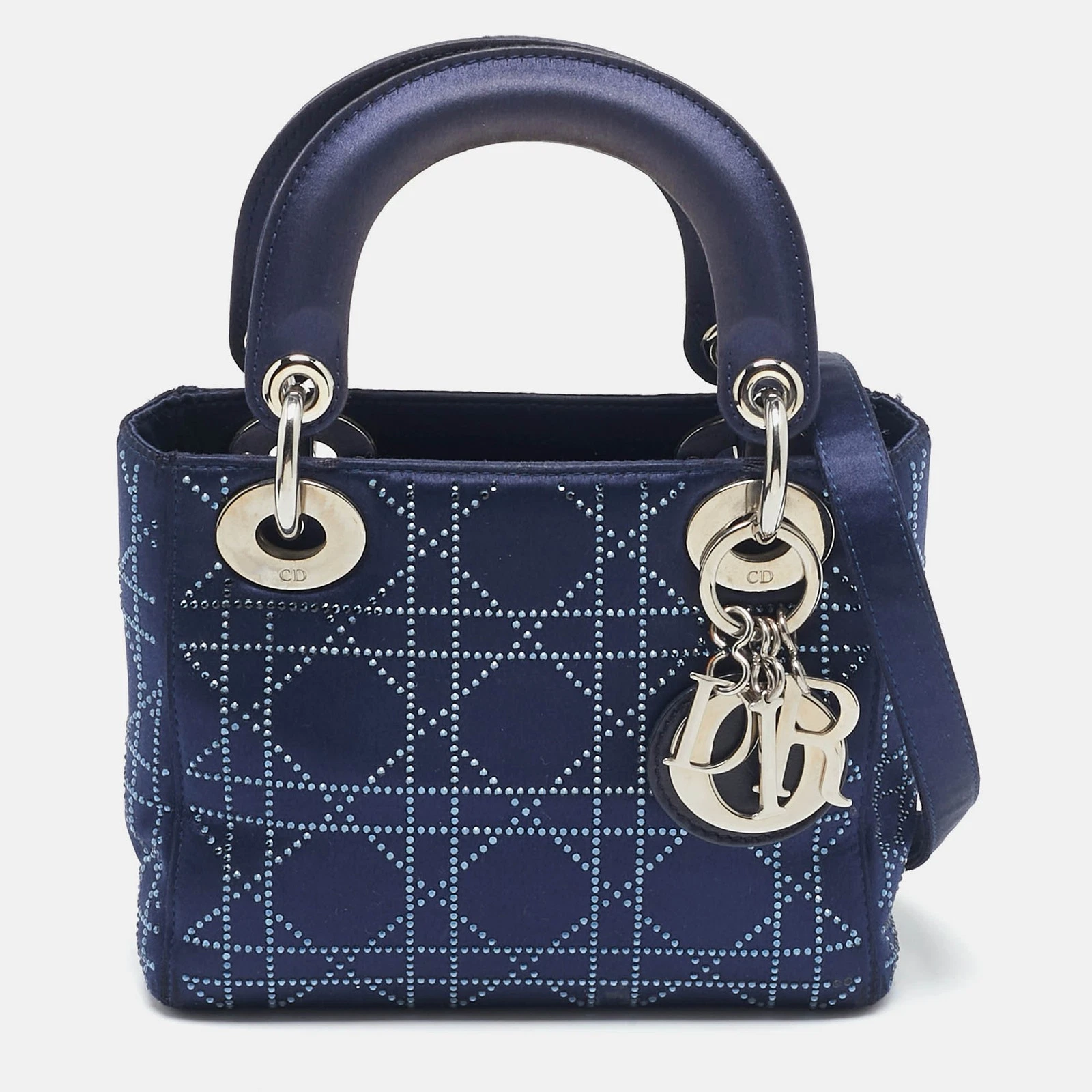 Mini fourre tout Dior bleu marine cannage cristal satin Lady Dior