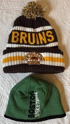 BOSTON BRUINS 47 BRAND POM POM CUFFED HAT & CELTICS BASKETBALL HAT LOT