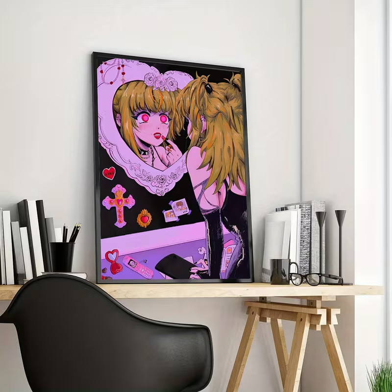Misa Amane - Death Note, Chic Retro Pink Anime Girl Poster, 