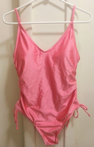 NWOT Time and Tru Swimsuit Solid Satin Finish Peach Side Drawstring Ties M
