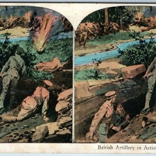 c1910s WWI Aisne River, France British Artillery Trench Art Stereoview Army V47