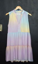 Amanda Uprichard Saffron Tiered Mini Dress Pastel Rainbow Pockets Sz S Vacation