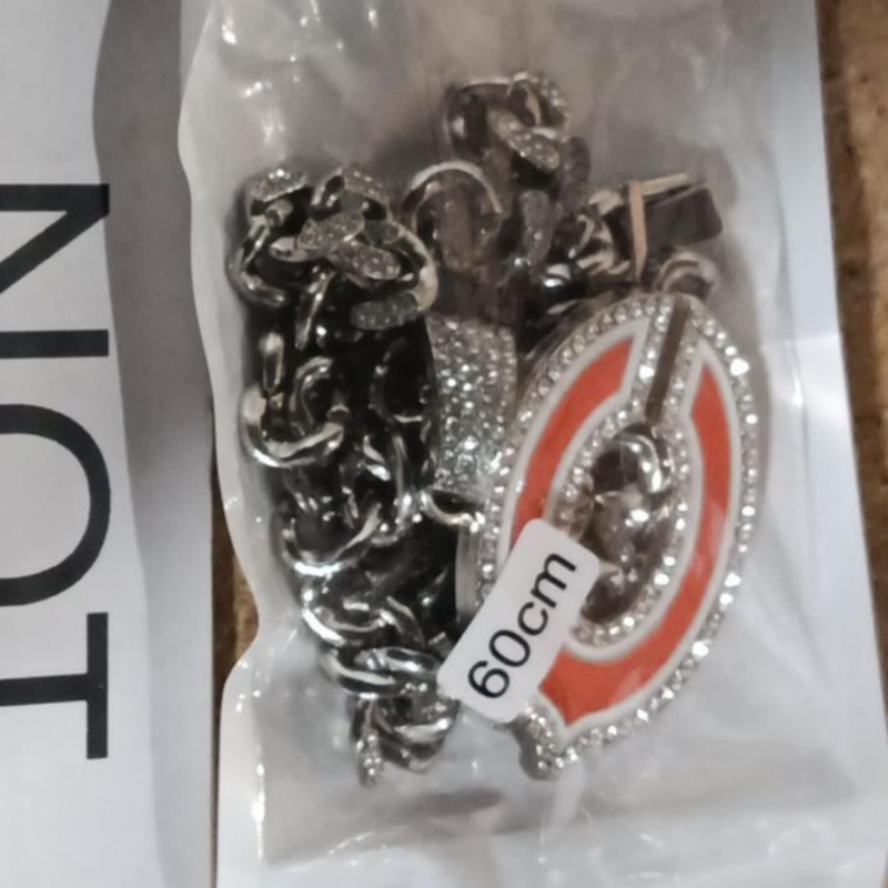 Used-60cm Chicago Bears Vikings NFL GEM Chain Pendant NECKLACE Bling Hip Hop