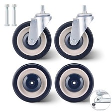 4 Pack 5" Shopping Cart Wheels, PU Casters with Axle Bolts, Blue