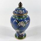 Vtg Chinese Cloisonné Ginger Jar Cobalt Blue Floral Enamel Brass Lidded Vase