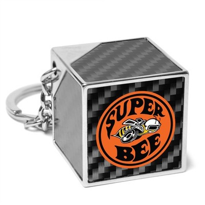 Dodge Super-Bee Logo Real Carbon Fiber Cube Block Style Metal Key Chain