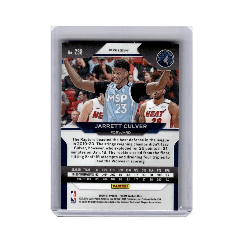 Jarrett Culver 2020 Panini Prizm Pink Ice #238 Minnesota Timberwolves NM - Image 2 of 3