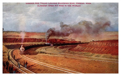 #ad Mahoning Mine Trains Ore Loaded Hibbing MN C1910s Postcard AH3 $12.50