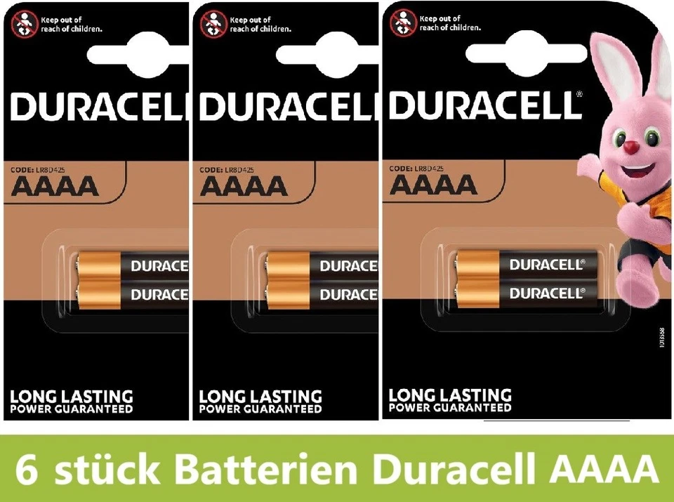 6 x Duracell AAAA Mini LR 61 LR8D425 MN 2500 E96 MX2500 1,5Volt Alkaline - Bild 1 von 1
