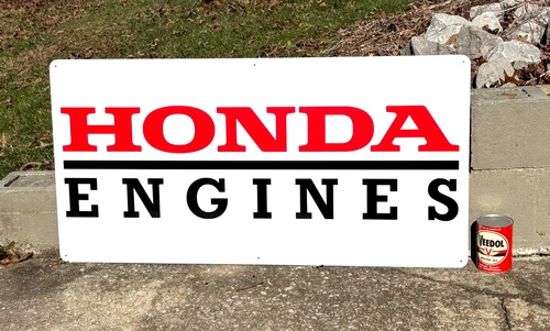 VINTAGE "HONDA ENGINES" X-LARGE METAL DEALER SIGN (48"x24") NOS/NEW OLD STOCK