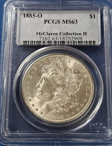 A 1885 O Morgan Silver Dollar PCGS MS 63 McClaren Collection II Pedigree
