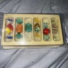 Vintage Murano Style Art Glass Candy Pieces Hand Blown Box of 6