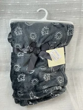 Lullaby Gray Star Moon Sun Baby Blanket Security Lovey Fleece Grey Unisex NEW