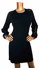 Michael Kors M Mini Dress Stretch NWT $110 Black MK Logo Long Lace Sleeves Crew