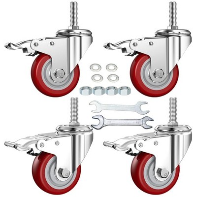 3'' Swivel Stem Casters Heavy Duty 1/2''-13 Thread 360° Wheels 990 Lbs 4 Pack