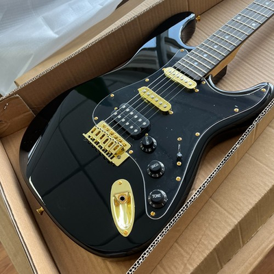 #ad Us Warehouse NEW Gloss Black ST Style Electric Guitar HSS Pickups Gold Hardware $235.00