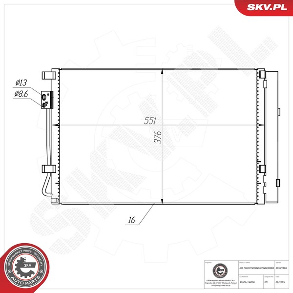 Esen Skv Kondensator Klimaanlage Aluminium Mit Trockner FüR Kia Rio Iii 1.4-image