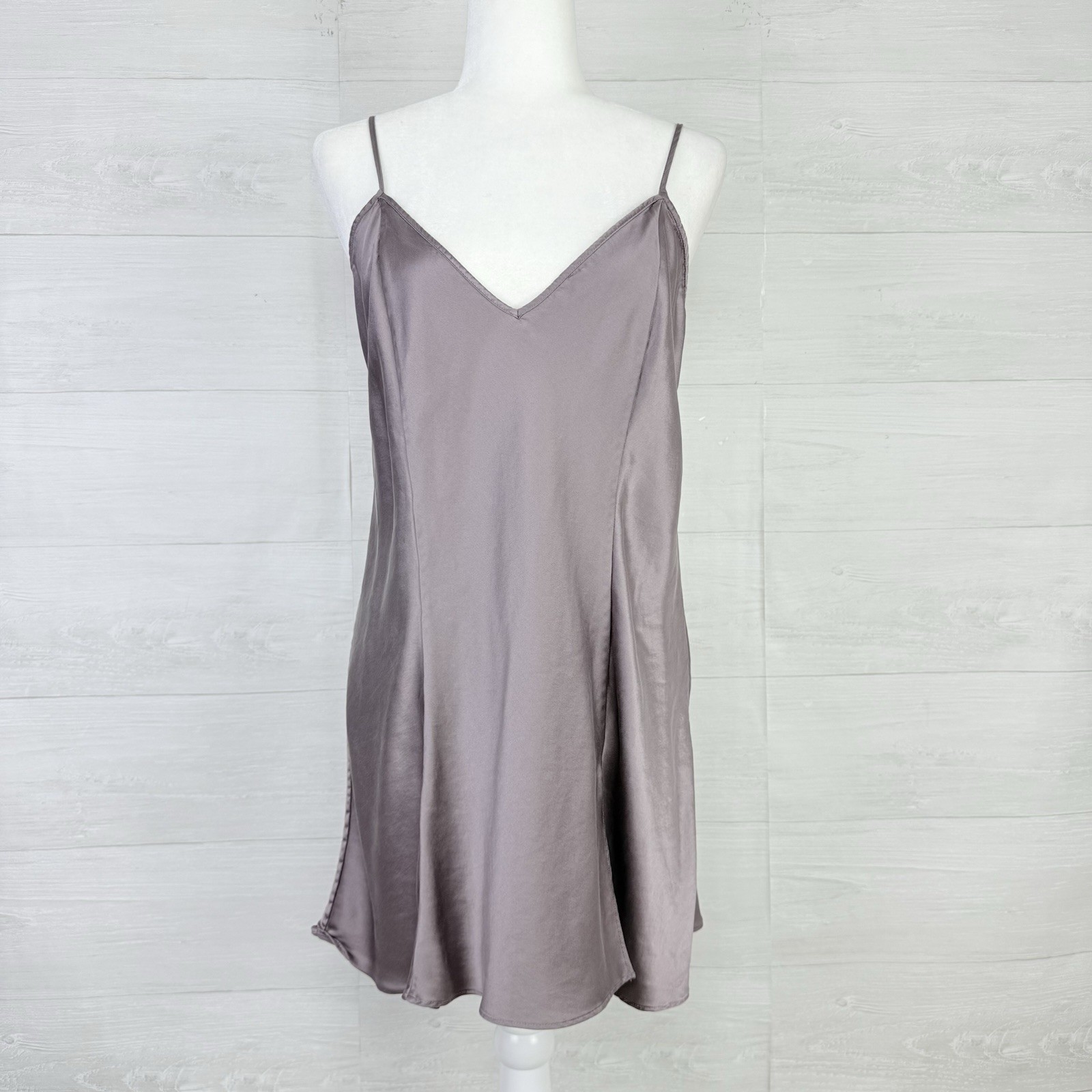 Victoria’s Secret Size Large 100% Silk Mini Slip Dress Satin Gray Side Slit Sexy