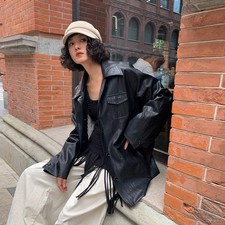 Autumn Coat Women's Korean New Casual Loose Mid Long PU Leather Biker Jackets