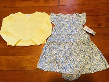 NEW NWT Carter's Floral Print Dress Yellow Cardigan 2-pc Set Baby Girls 9 months