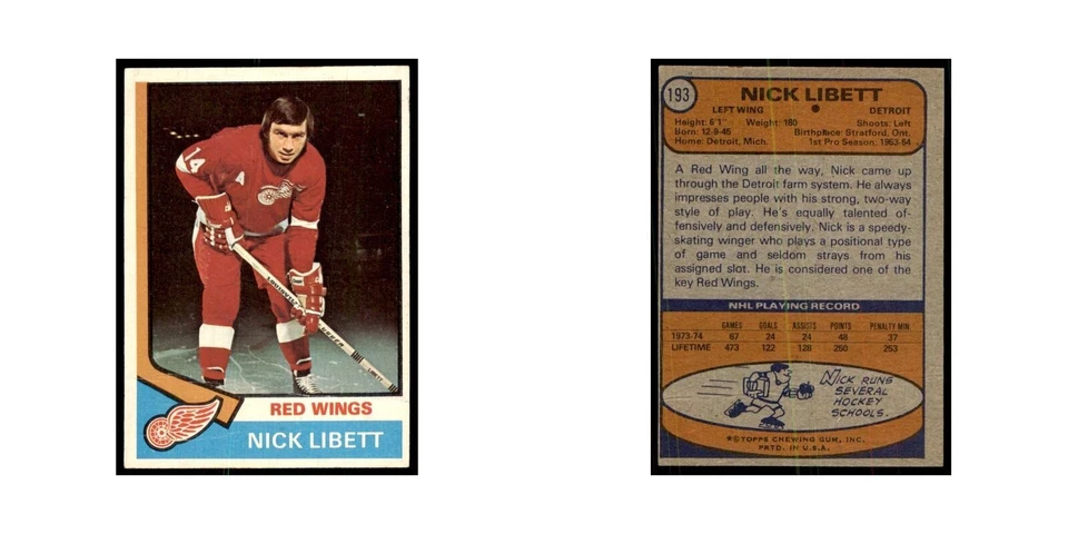 Nick Libett 1974 Topps #193 Hockey Cards Hockey Card EX - Image 3 of 3
