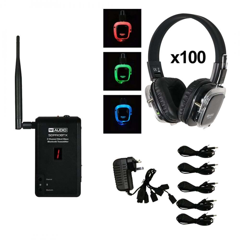 W Audio Wireless Bluetooth Silent Disco Pack x100 Headphones