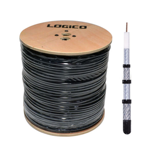 RG6 Coaxial Cable Quad Shield Outdoor/Direct Burial 1000ft Satellite TV Black - Photo 1 sur 6