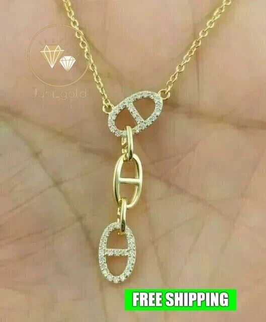 VETEMENTS Collana donna goccia Y ciondolo 1 ct tondo simulato diamante placcato oro giallo 14 kt