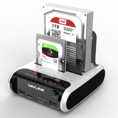 2 Bay USB 3.0 to SATA Hard Drive Dock for 2.5''3.5'' HDD SSD Fast Charging 32TB