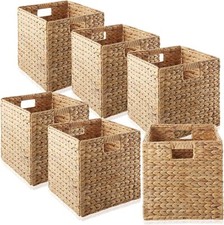 Casafield 12" x 12" Water Hyacinth Storage Baskets, Natural - Set of Collapsible