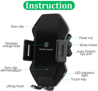 US Automatic Clamping Qi Wireless Car Charger Mount Air Vent Cell Phone Holder