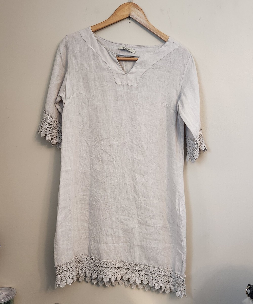 Alessia Pacini Linen Shift Dress Oatmeal Grey Made in Italy