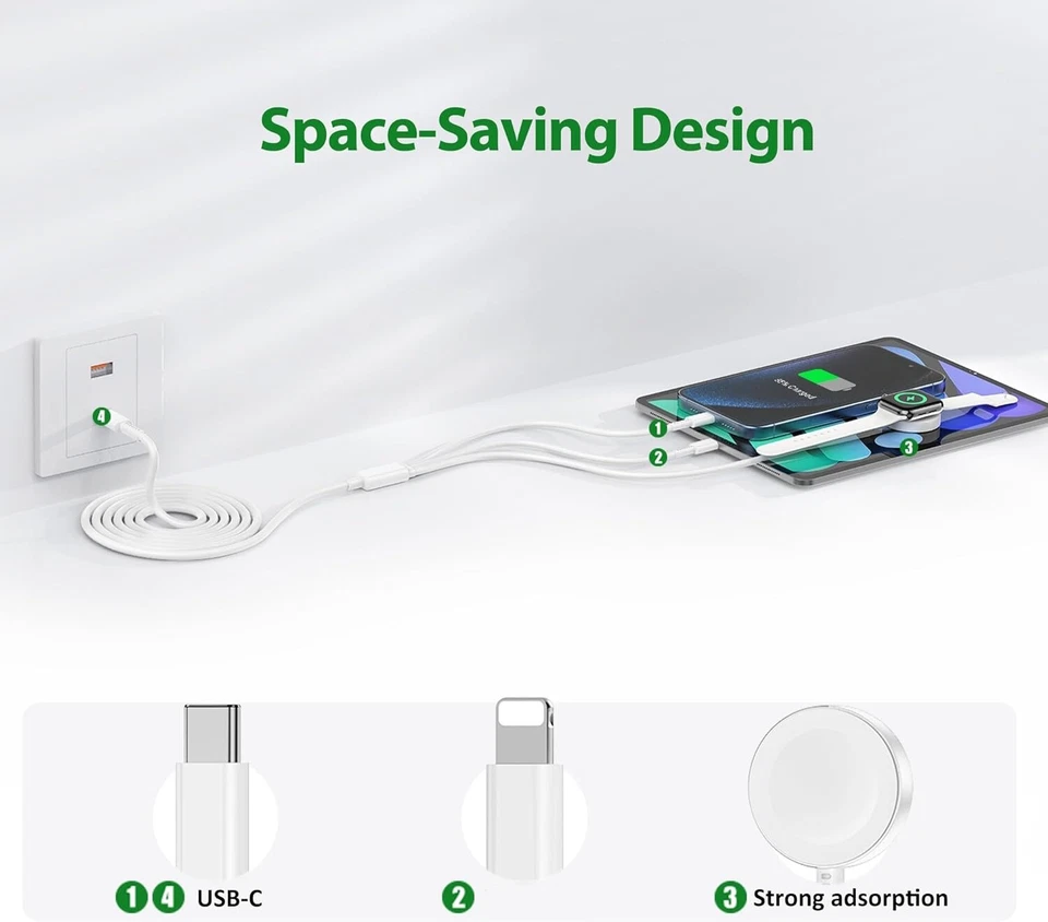 For Apple Watch Series 10 9 8 7 6 iPhone USB C Magnetic Cable 20W Fast Charger - Image 3 of 4