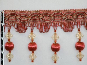 5 Yards - 4"  Crystal Bead Classy Tassel Fringe Trim Coral