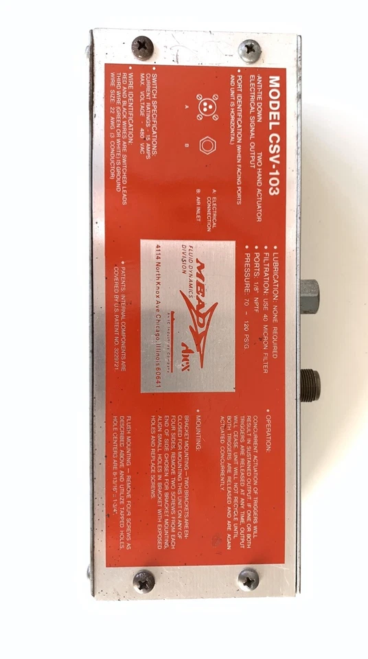 Controle de duas mãos Bimba-Mead CSV-103, para atuação elétrica de válvula solenóide - Imagem 2 de 4