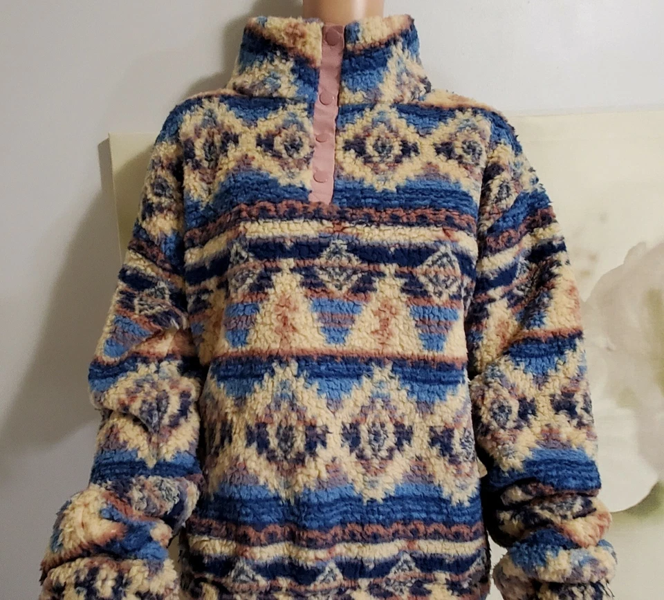 Womens Long Sleeve Quarter Snap Sherpa Pulloverby SO size Large (L) - Image 3 of 4