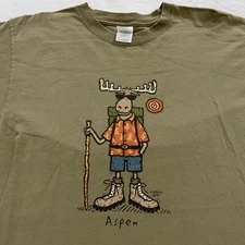 vintage 90s ASPEN COLORADO HIKING MOOSE CARTOON T-Shirt LARGE nature soft