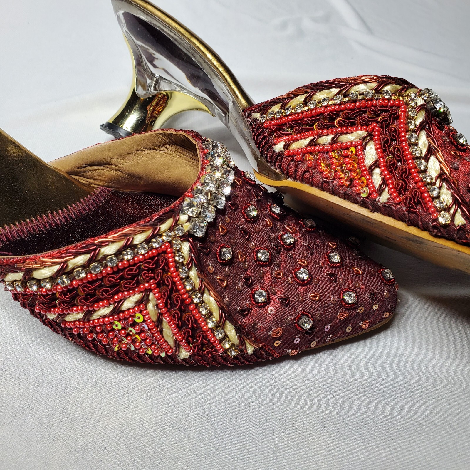 PANTOFOLA D’ORO Scarpe da festa in seta stile mojari etnico Punjabi Jutti ciabatte tacco a gattino donna 5