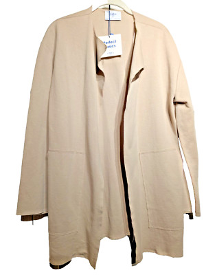 NEW Zara Perfect Basics Khaki Cotton Womens Sz: S Open Cardigan Jacket Pockets