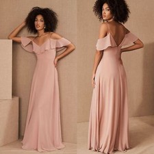 Morilee Madeline Gardner Blush Pink Off the shoulder chiffon dress maxi size 4
