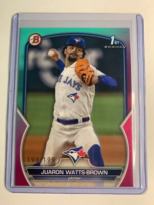 2023 Bowman Draft Aqua and Pink Gradient #D /199 Juaron Watts-Brown #BD-113