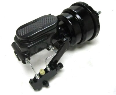 8'' Dual BLACK Power Brake Booster Finned Master Cylinder Disc Disc Kit GM Ford