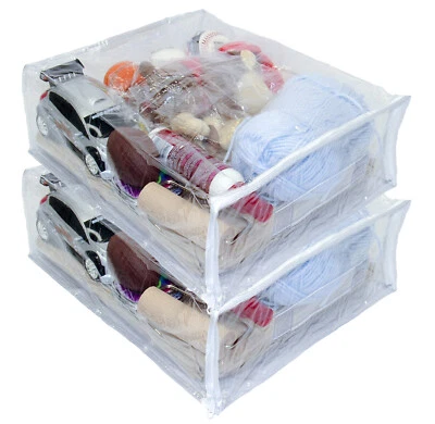 OREH HOMEWARES 2-Pack Heavy Duty Vinyl Zippered Closet Square Storage Bags Clear 12" x 15" x 5"