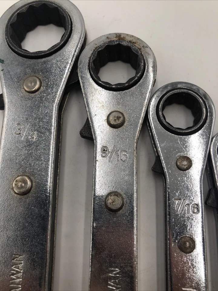 Taiwan Ratchet Wrench Set Lot Of 4 SAE 3/4”,5/8”,9/16”,1/2”,7/16”,3/8”,5/16,1/4” - Imagem 4 de 4