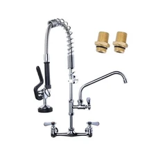 Commercial Kitchen Faucet Wall Mount with Pre-Rinse Sprayer 8 Inch Center Wal...