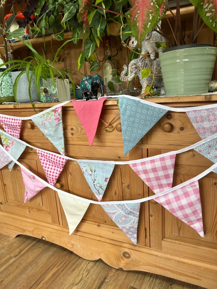 Banderín de tela de 10 m (1,60 m £) banderín rosa, banderín azul, banderín de boda Foto 3 de 4